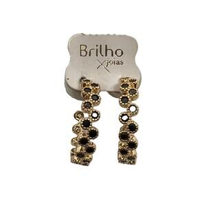 Brilho Joias gold tone rhinestone hoop earrings